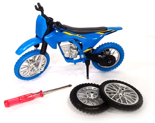 Moto cross miniature bleu 1/18