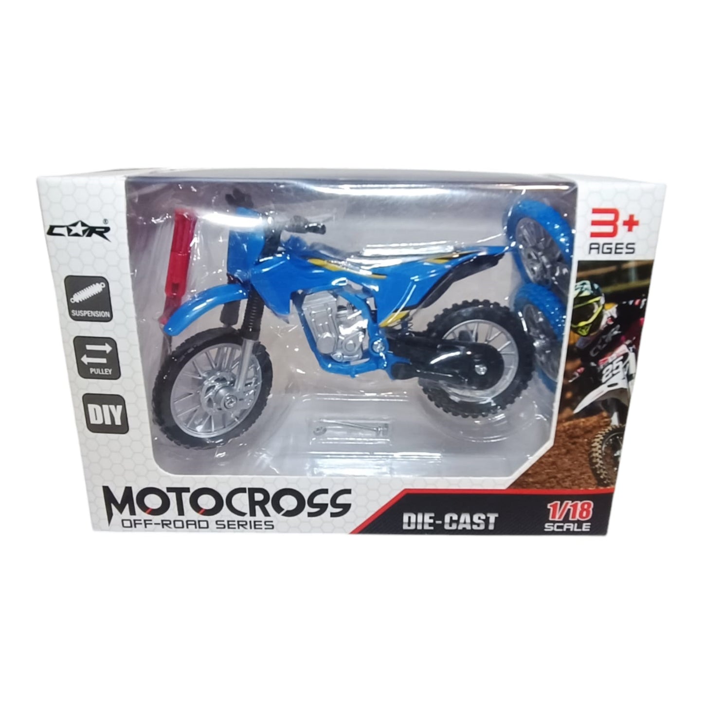 Moto cross miniature bleu 1/18