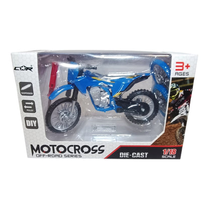 Moto cross miniature bleu 1/18