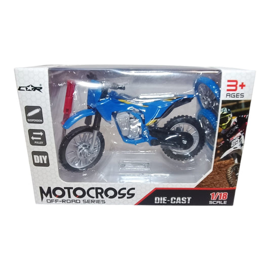 Moto cross miniature bleu 1/18